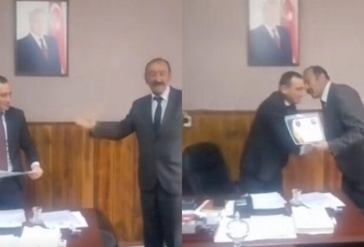 Bir məmuru heç düşməni də belə biabır edə bilməzdi: Guya mükafat alır – VİDEO